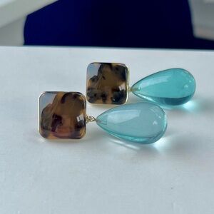 Tortoiseshell & Aqua Drop Earrings